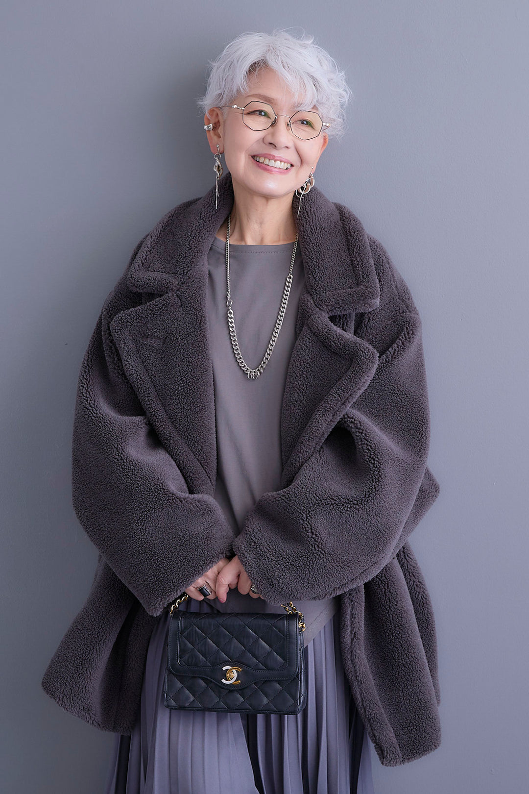 【新色追加】【SET】アシンメトリーロンT+テディボアミディコート+アシンメトリープリーツスカート(3set)