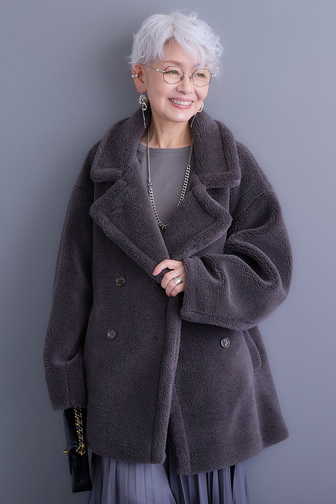 【新色追加】【SET】アシンメトリーロンT+テディボアミディコート+アシンメトリープリーツスカート(3set)