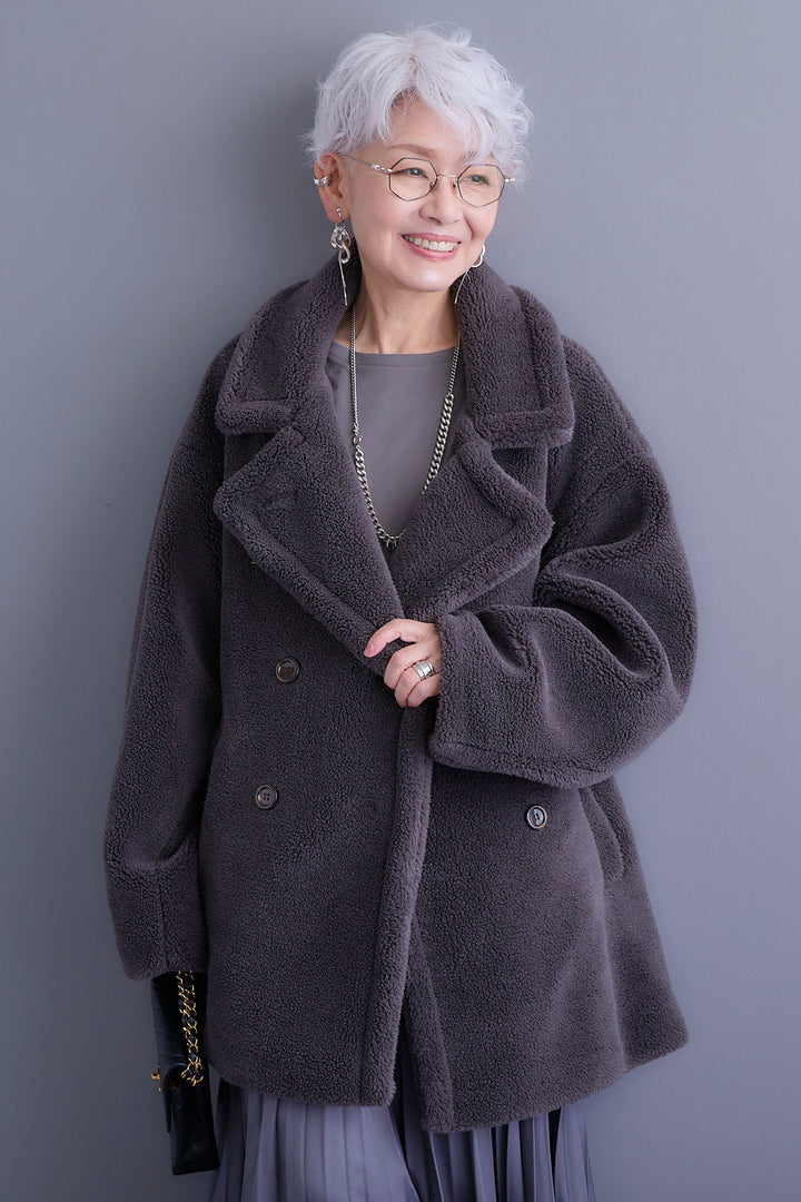 【新色追加】【SET】アシンメトリーロンT+テディボアミディコート+アシンメトリープリーツスカート(3set)