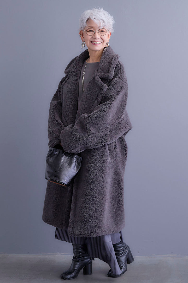 【新色追加】【SET】アシンメトリーロンT+テディボアロングコート+アシンメトリープリーツスカート(3set)