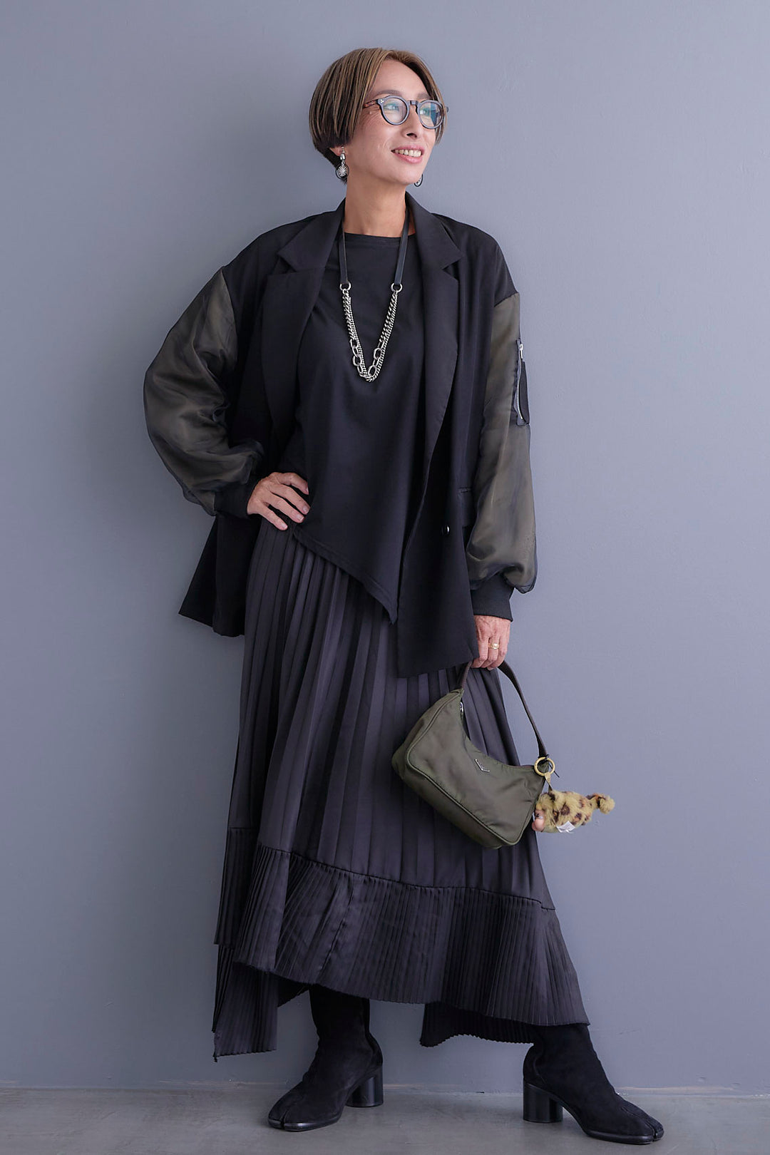 【SET】チュールレイヤードMA-1ジャケット+アシンメトリーロンT(2set)