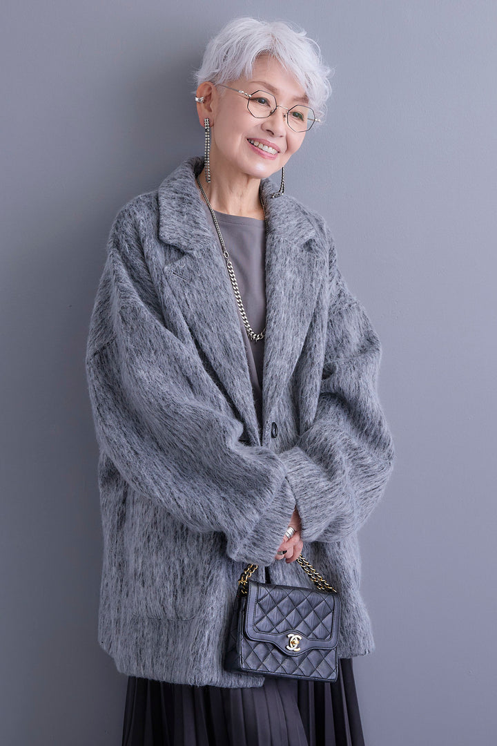 【SET】アシンメトリーロンT+シャギーテーラードコート+アシンメトリープリーツスカート(3set)