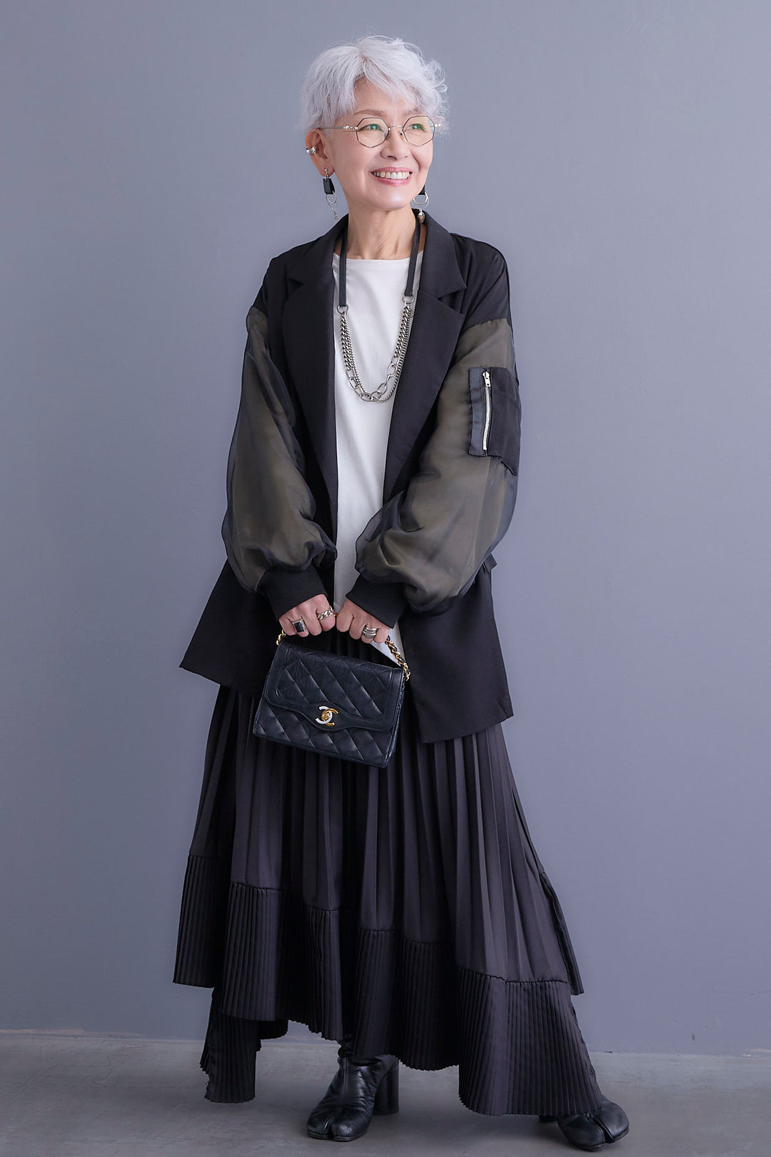 【SET】チュールレイヤードMA-1ジャケット+アシンメトリーロンT(2set)