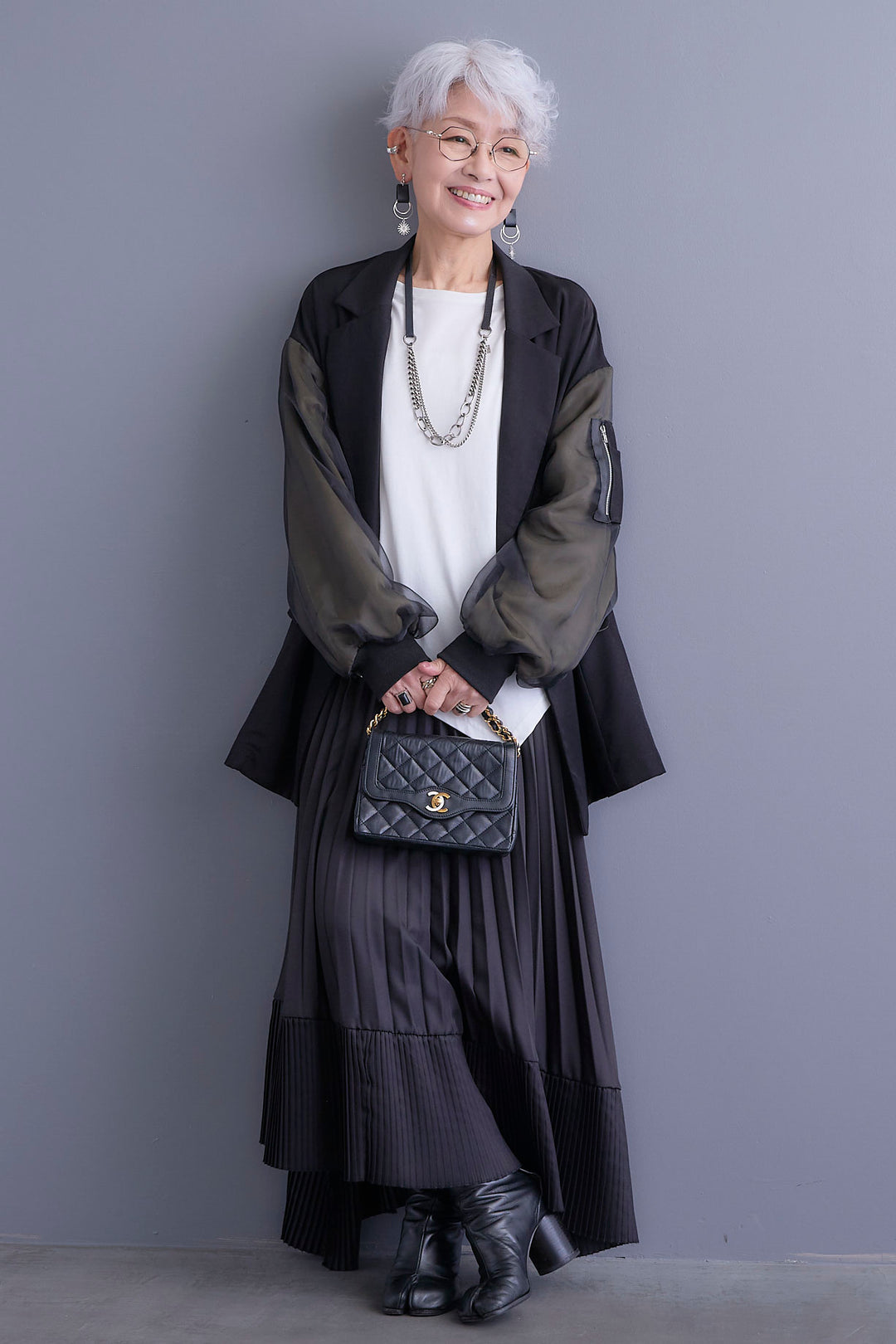 【新色追加】【SET】チュールレイヤードMA-1ジャケット+アシンメトリーロンT+アシンメトリープリーツスカート(3set)