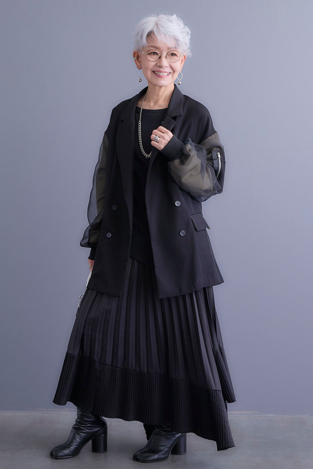 【新色追加】【SET】チュールレイヤードMA-1ジャケット+アシンメトリーロンT+アシンメトリープリーツスカート(3set)