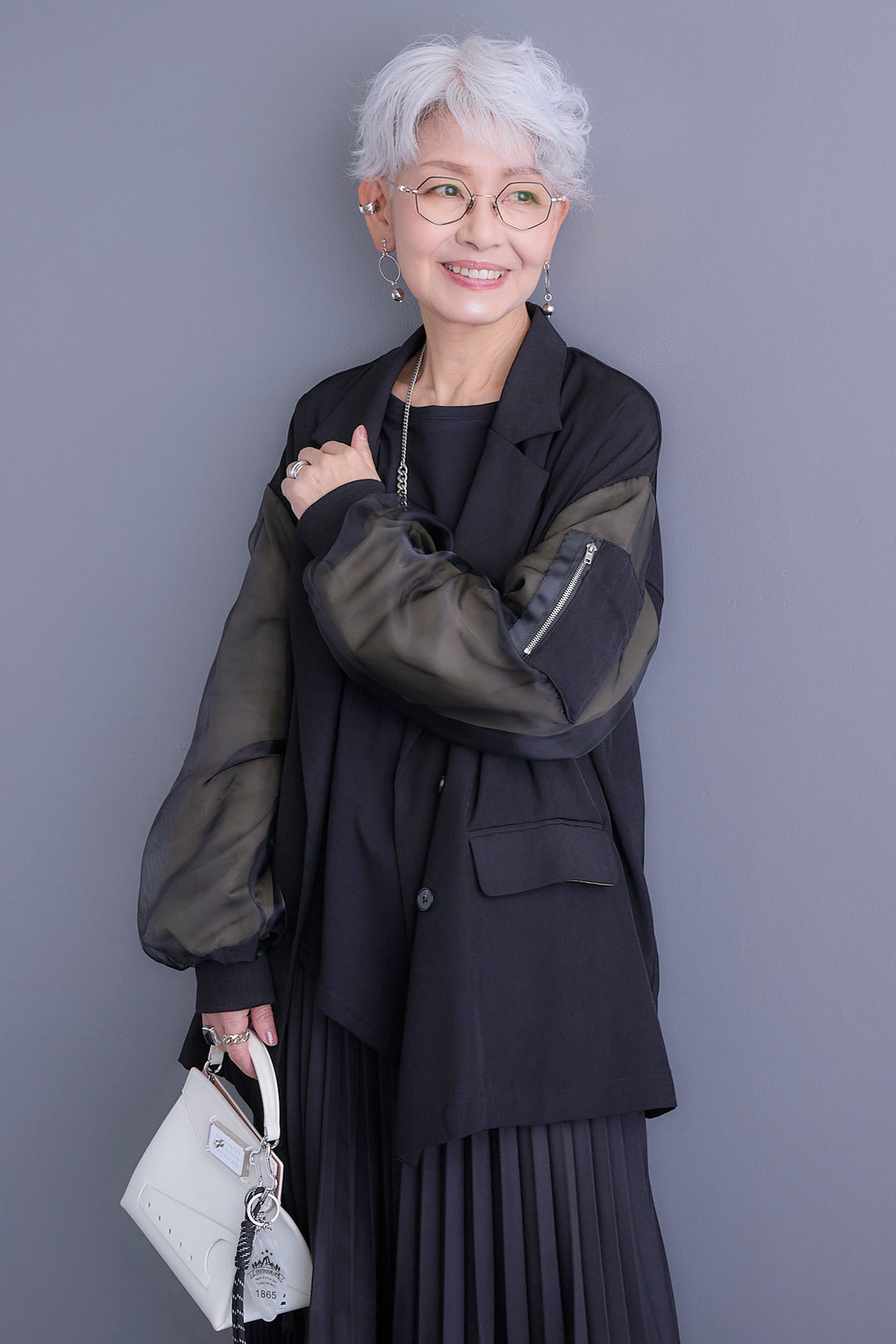 【新色追加】【SET】チュールレイヤードMA-1ジャケット+アシンメトリーロンT+アシンメトリープリーツスカート(3set)