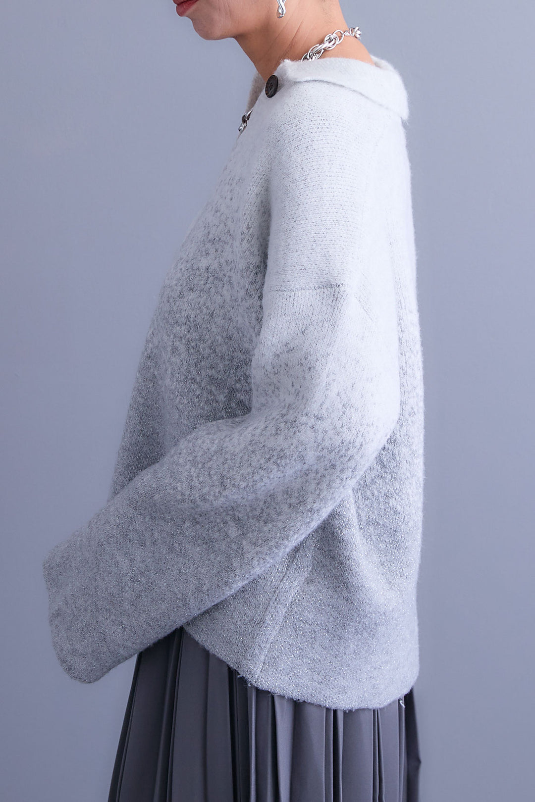 【SET】グラデーションラメキーネックニット+グレンチェックプリーツスカート(2set)