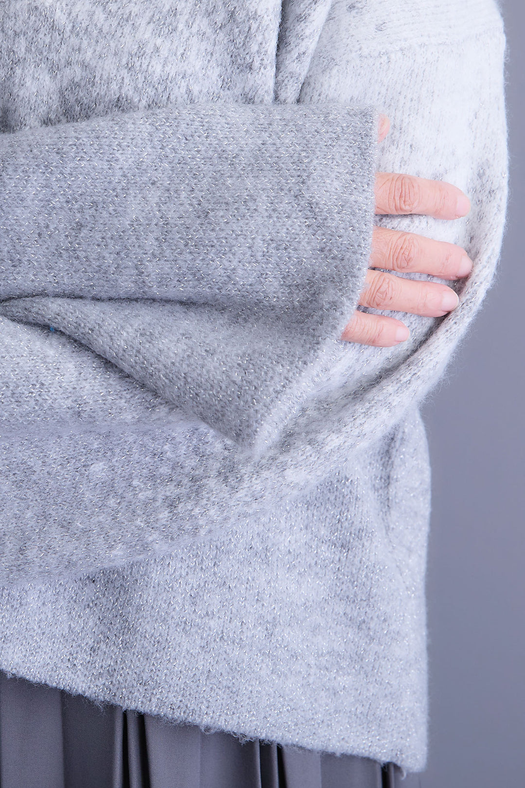 【SET】グラデーションラメキーネックニット+グレンチェックプリーツスカート(2set)