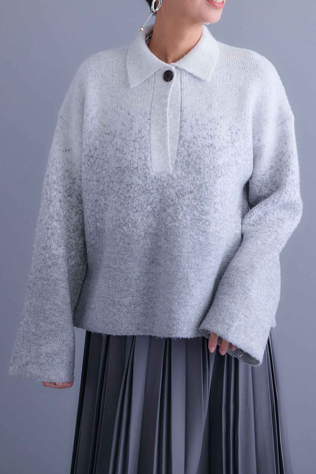 【SET】グラデーションラメキーネックニット+グレンチェックプリーツスカート(2set)