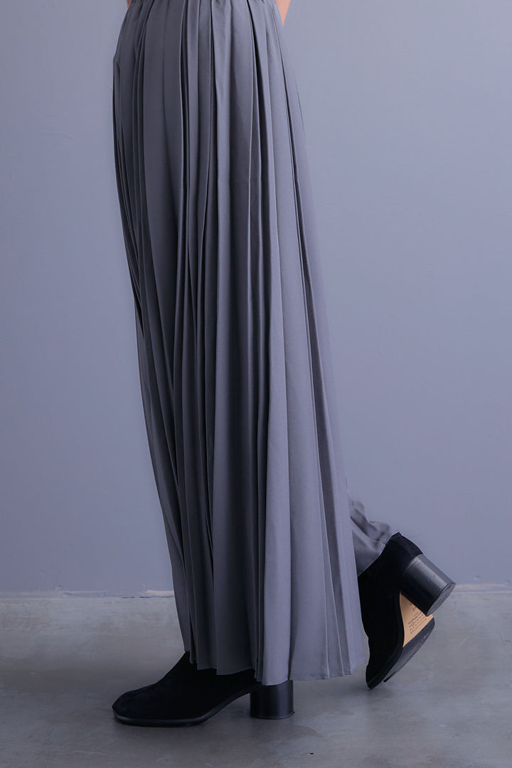 【SET】グラデーションラメクルーネックニット+ダブルプリーツロングスカート(2set)