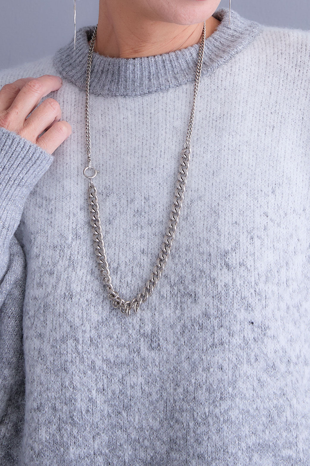 【SET】グラデーションラメクルーネックニット+ダブルプリーツロングスカート(2set)