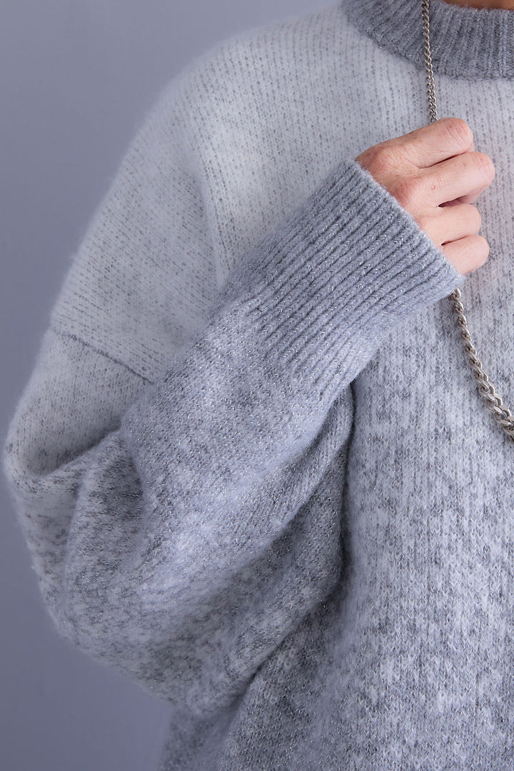 【SET】グラデーションラメクルーネックニット+ダブルプリーツロングスカート(2set)