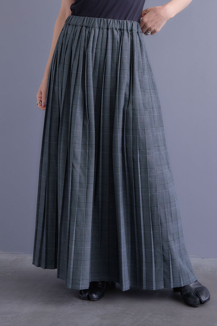 【SET】グラデーションラメキーネックニット+グレンチェックプリーツスカート(2set)