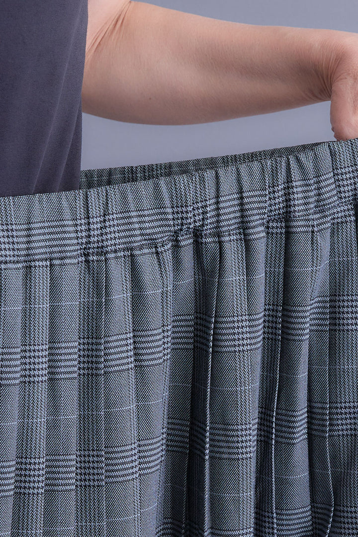 【SET】デニムレイヤードデザインカーディガン+グレンチェックプリーツスカート(2set)