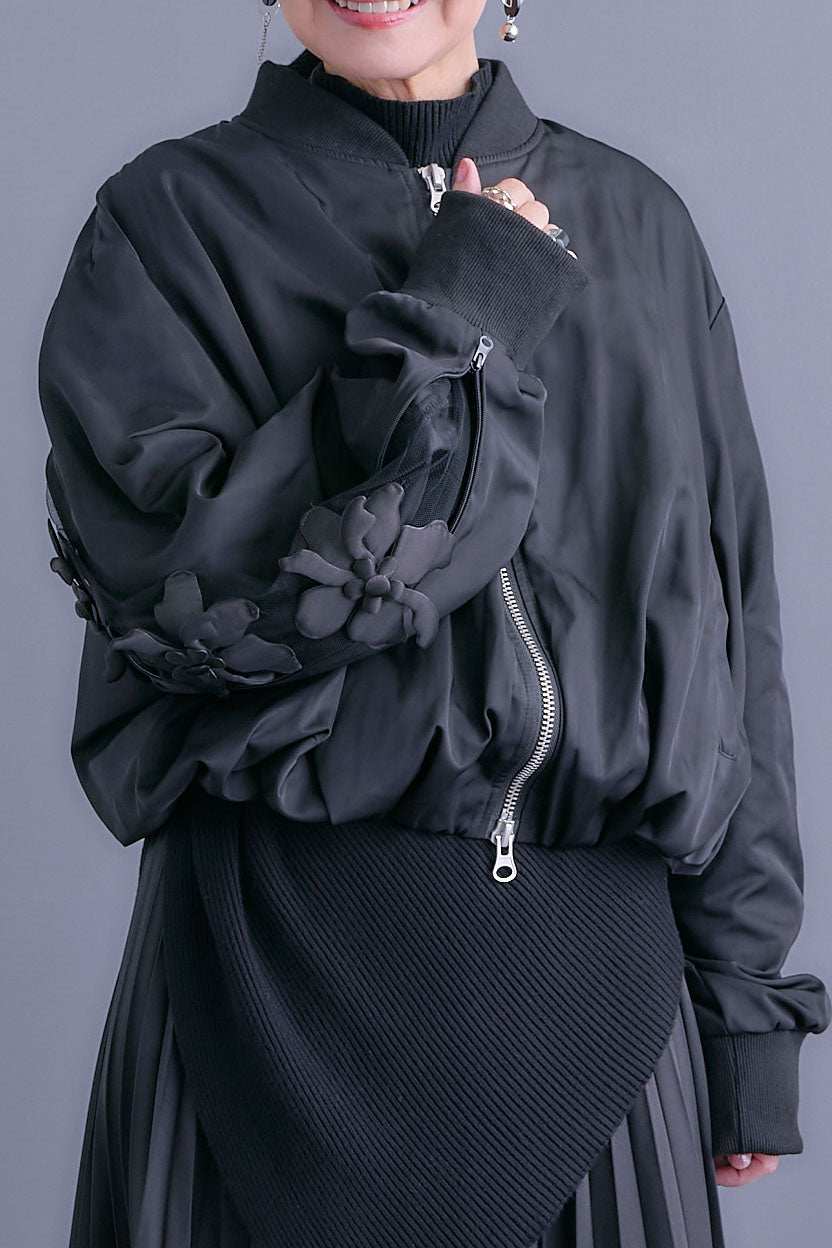 【SET】チュールフラワースリーブMA-1【2WAY】+グレンチェックプリーツスカート(2set)