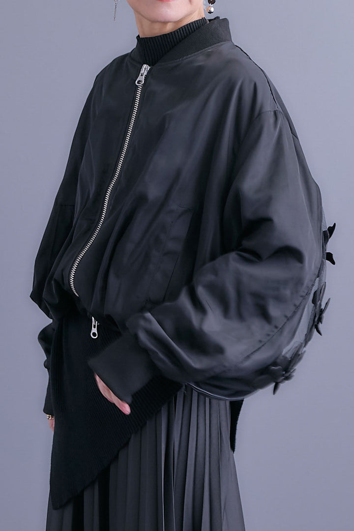 【SET】チュールフラワースリーブMA-1【2WAY】+グレンチェックプリーツスカート(2set)