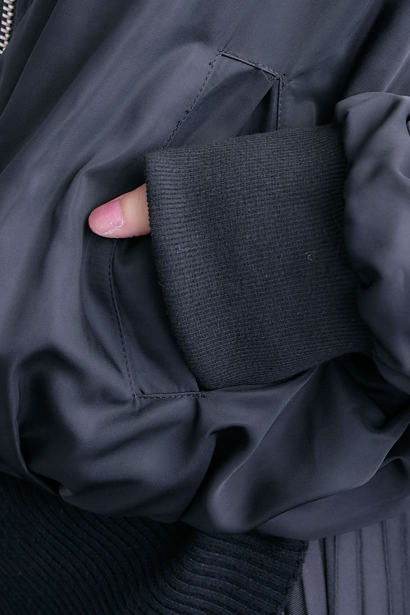 【SET】アシンメトリーオーバーニット+チュールフラワースリーブMA-1【2WAY】+アシンメトリープリーツスカート(3set)