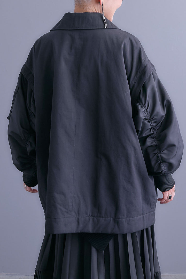 【SET】アシンメトリーオーバーニット+シャーリングMA-1オーバートレンチ【2WAY】+アシンメトリープリーツスカート(3set)