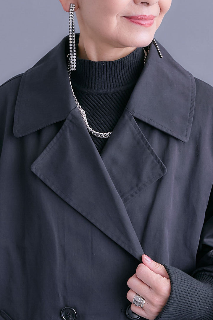 【SET】アシンメトリーオーバーニット+シャーリングMA-1オーバートレンチ【2WAY】+アシンメトリープリーツスカート(3set)