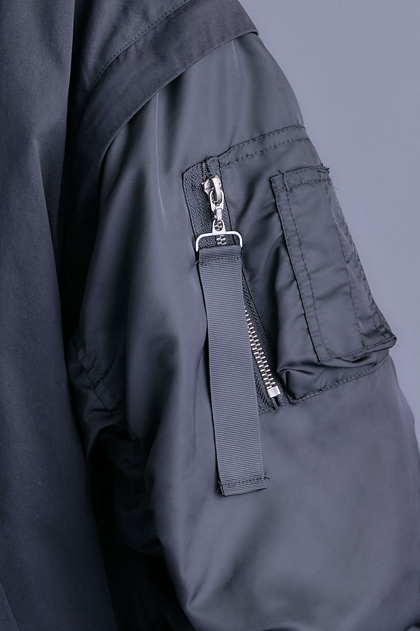 【SET】アシンメトリーオーバーニット+シャーリングMA-1オーバートレンチ【2WAY】+アシンメトリープリーツスカート(3set)