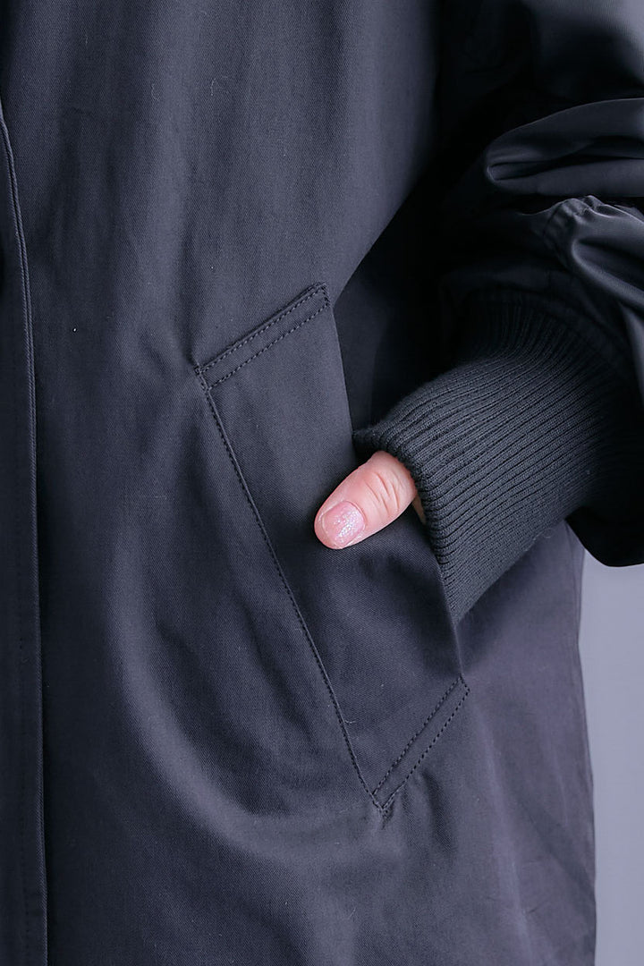 【SET】アシンメトリーオーバーニット+シャーリングMA-1オーバートレンチ【2WAY】+アシンメトリープリーツスカート(3set)