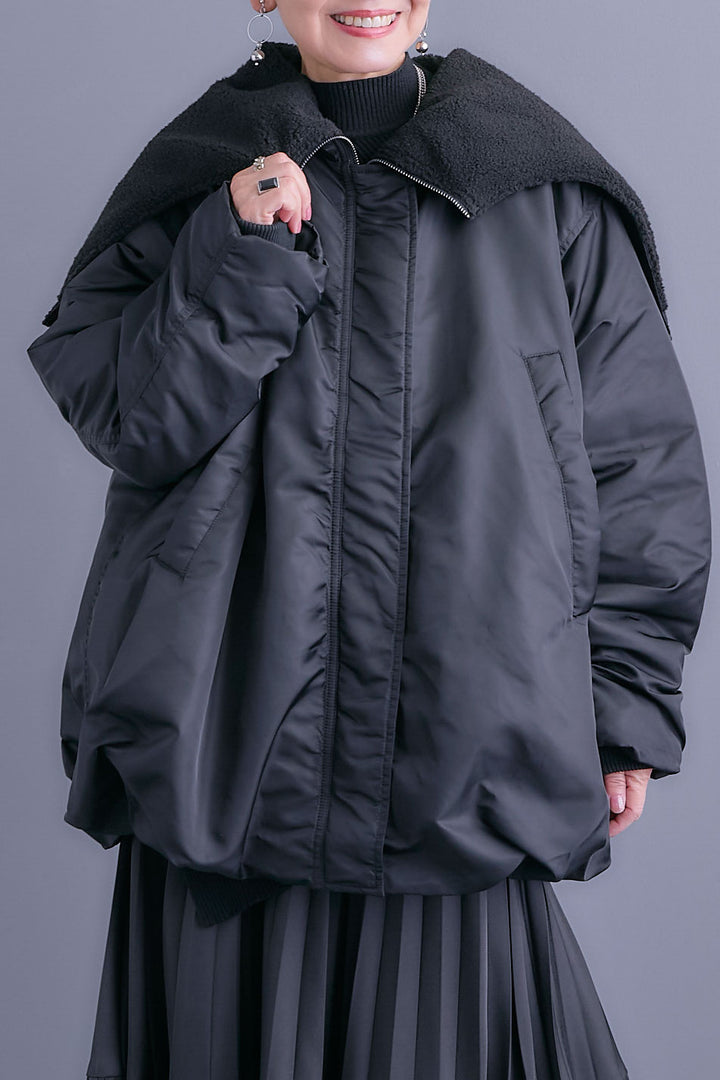 【SET】アシンメトリーオーバーニット+2WAYオーバーカラーN-3Bジャケット+アシンメトリープリーツスカート(3set)