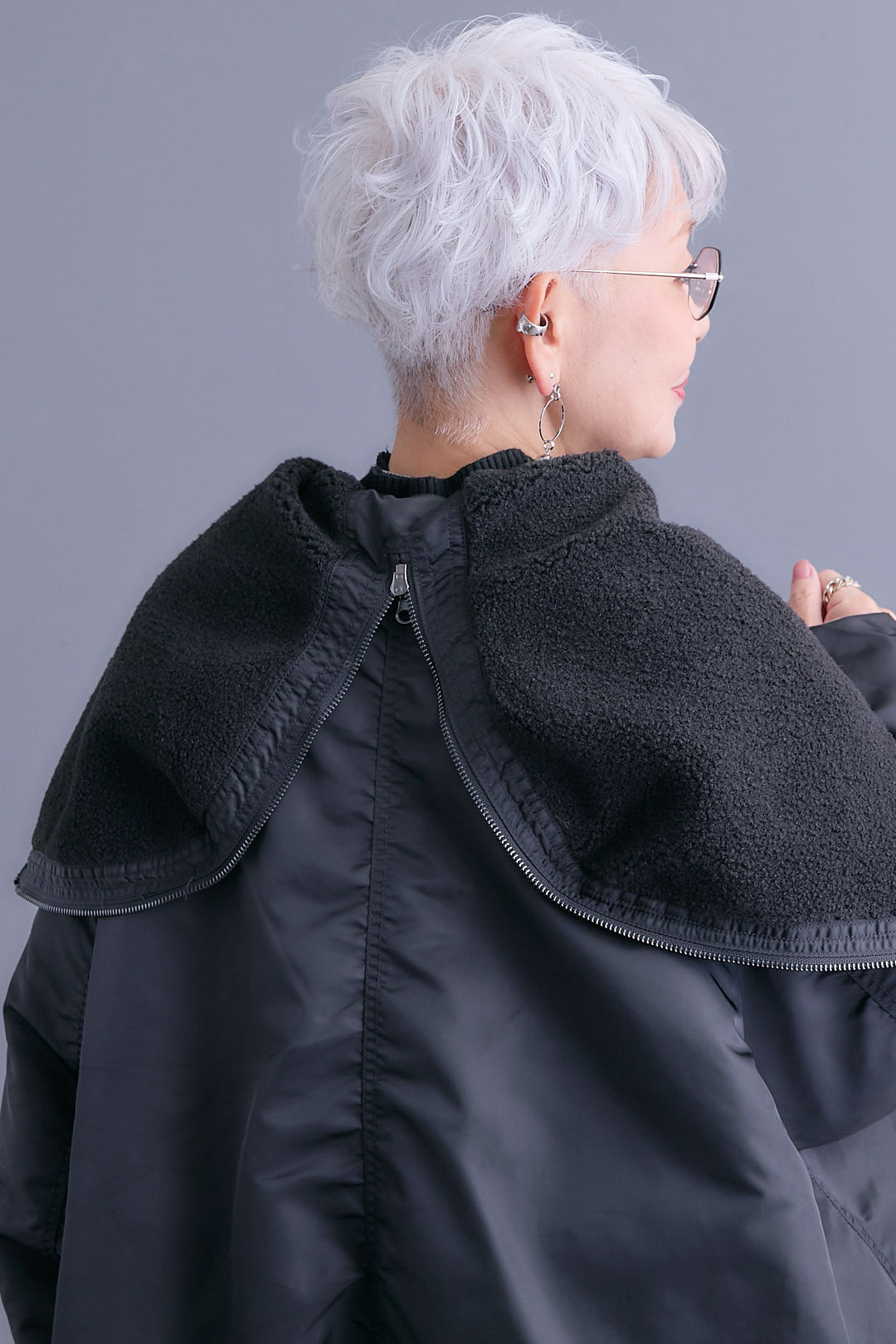 【SET】アシンメトリーオーバーニット+2WAYオーバーカラーN-3Bジャケット+アシンメトリープリーツスカート(3set)