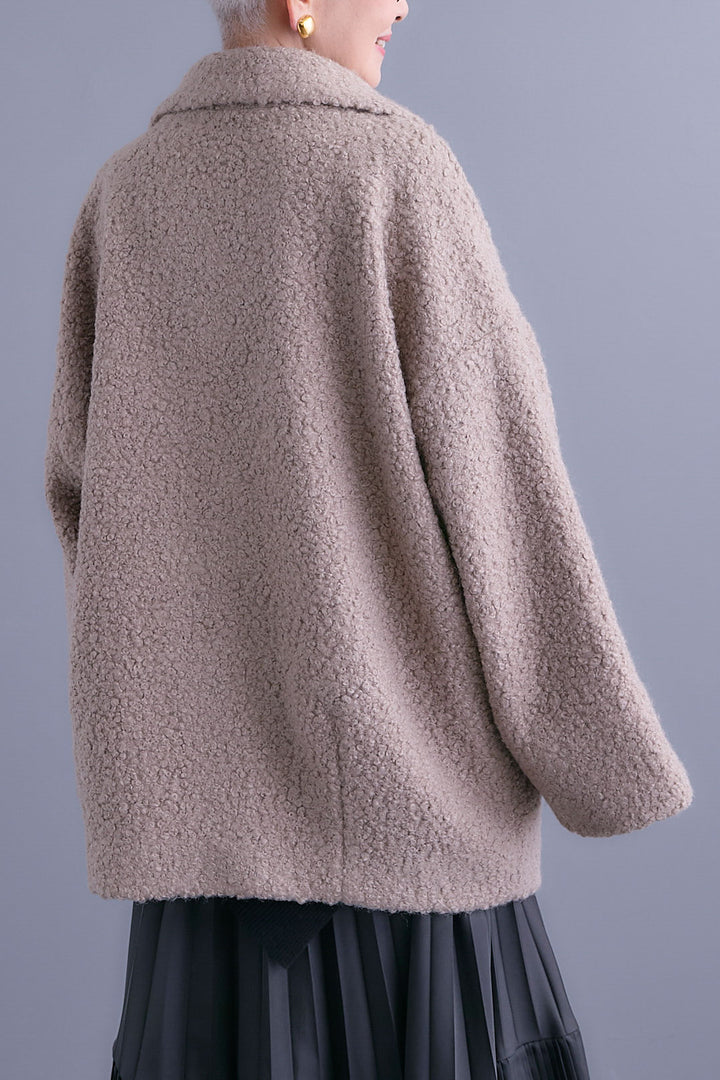 【SET】アシンメトリーオーバーニット+ブークレーテーラードコート+アシンメトリープリーツスカート(3set)