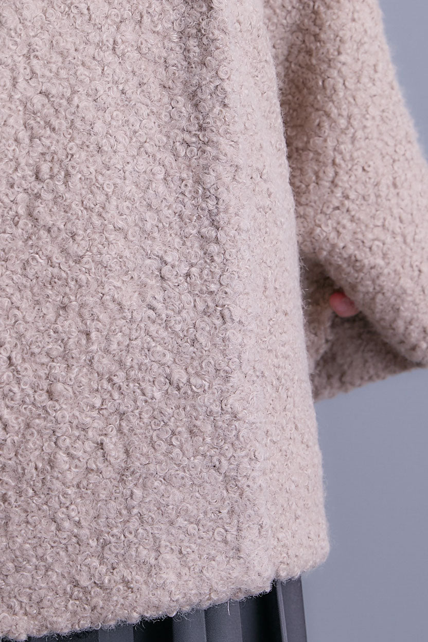 【SET】アシンメトリーオーバーニット+ブークレーテーラードコート+アシンメトリープリーツスカート(3set)