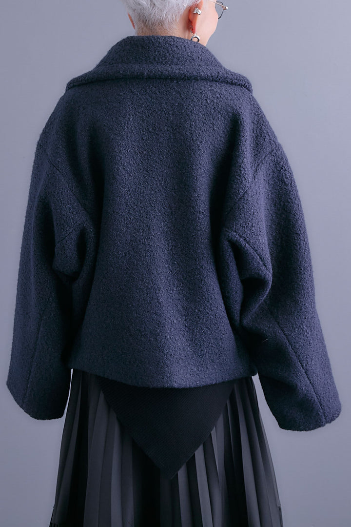 【SET】アシンメトリーオーバーニット+ブークレーオーバーミディコート+アシンメトリープリーツスカート(3set)