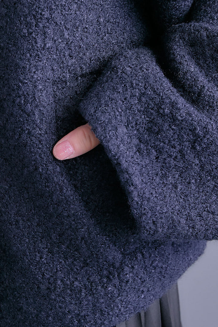 【SET】アシンメトリーオーバーニット+ブークレーオーバーミディコート+アシンメトリープリーツスカート(3set)