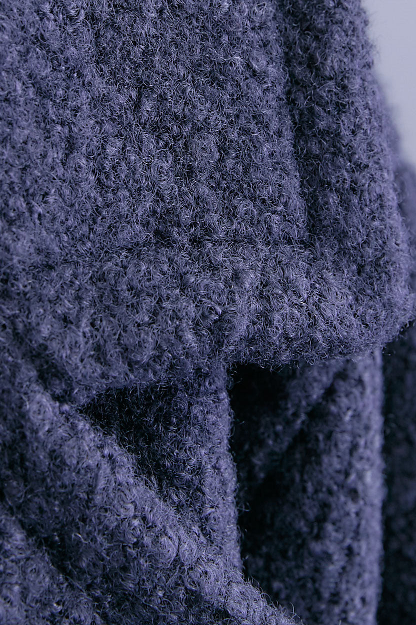 【SET】アシンメトリーオーバーニット+ブークレーオーバーミディコート+アシンメトリープリーツスカート(3set)