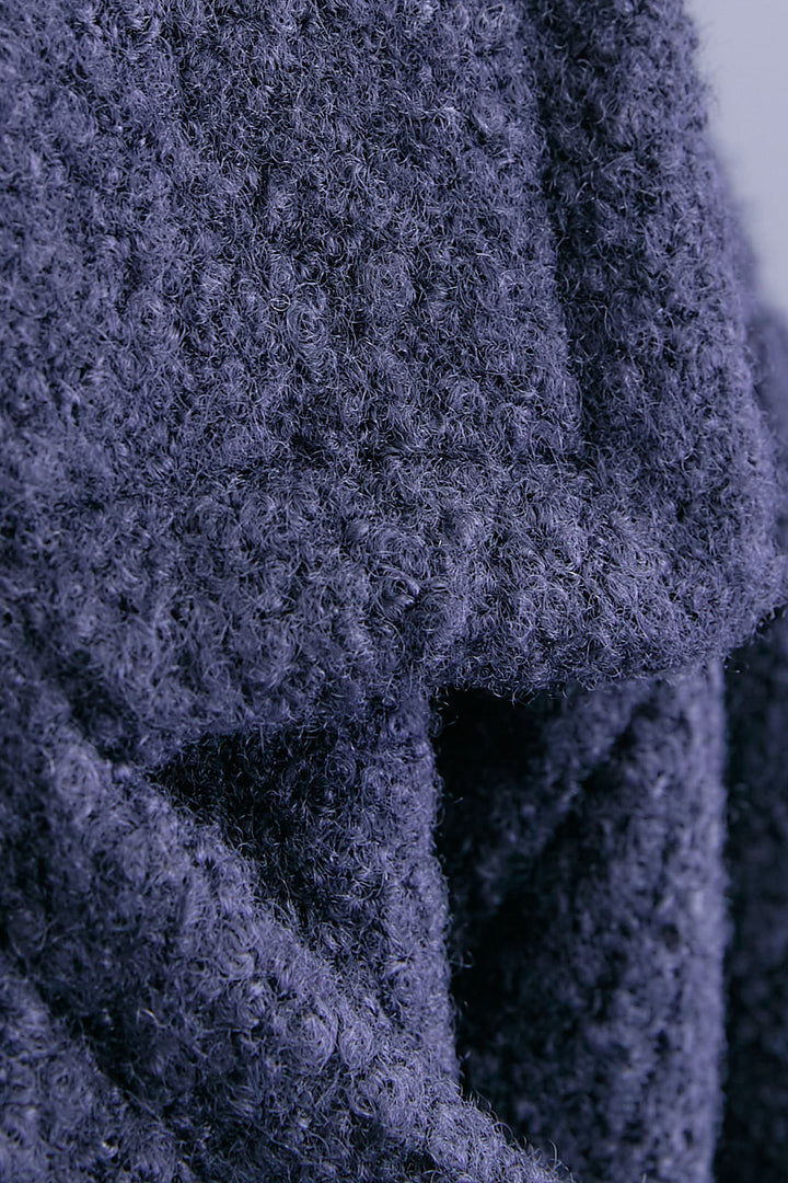 【SET】アシンメトリーオーバーニット+ブークレーオーバーミディコート+アシンメトリープリーツスカート(3set)