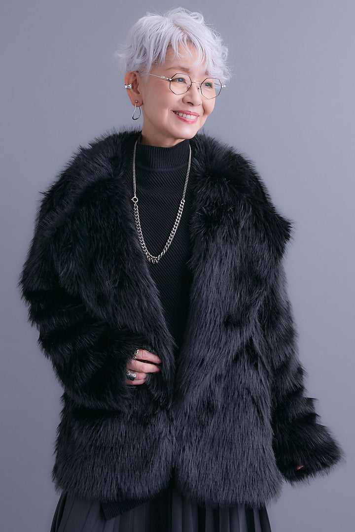 【SET】テーラードカラーファーコート+スエードロングプリーツスカート(2set)