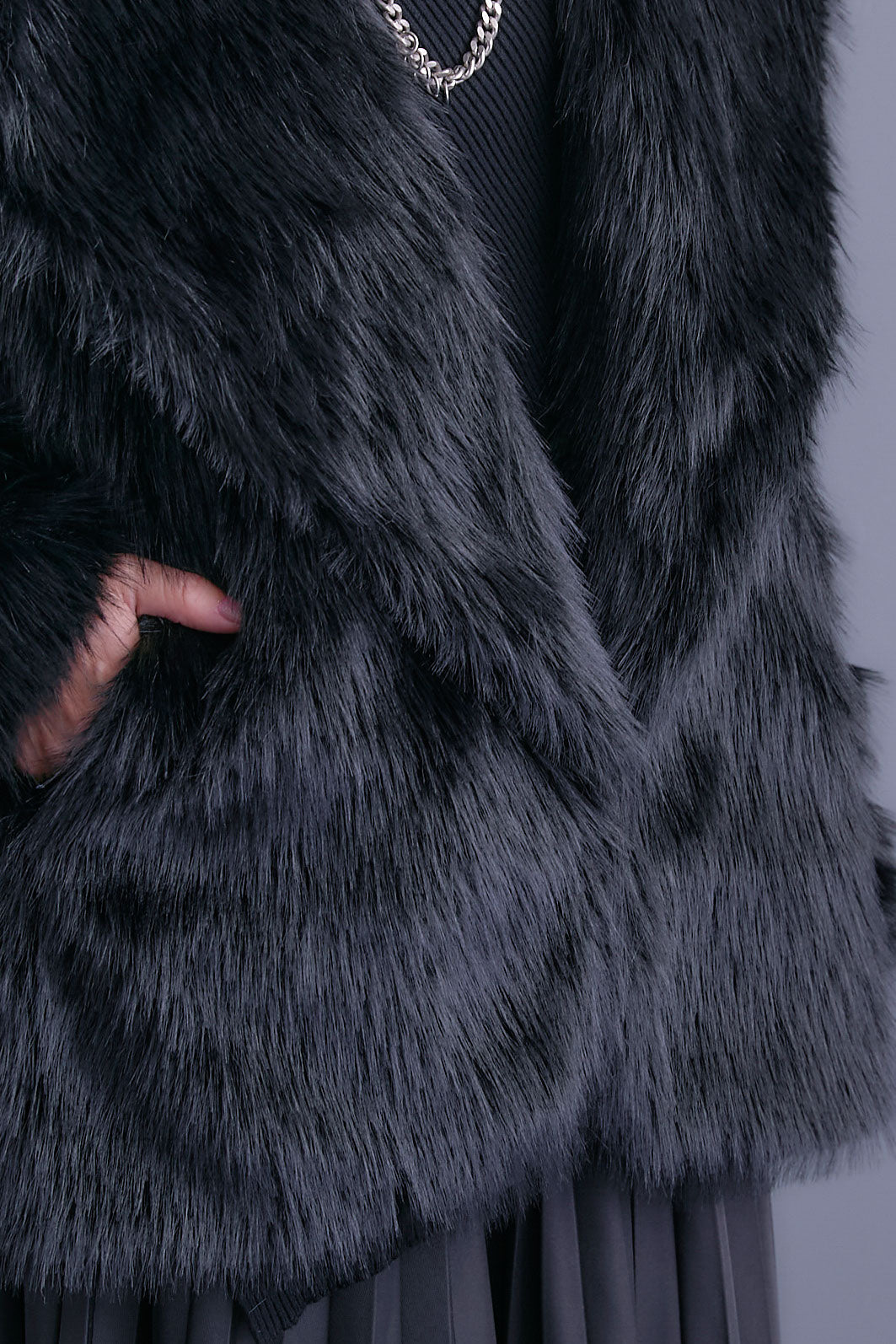 【SET】テーラードカラーファーコート+グレンチェックプリーツスカート(2set)