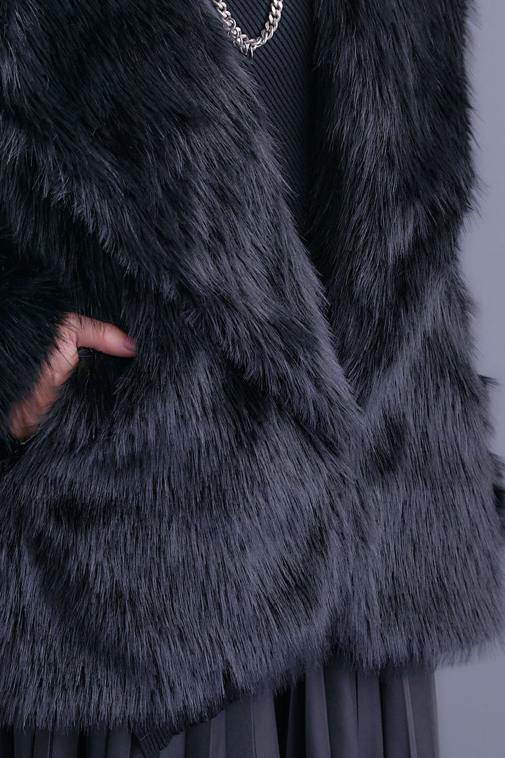 【SET】アシンメトリーオーバーニット+テーラードカラーファーコート+アシンメトリープリーツスカート(3set)