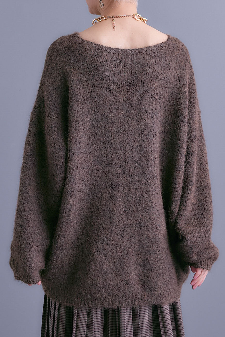 【SET】カーデケープVネックニット+グレンチェックプリーツスカート(2set)