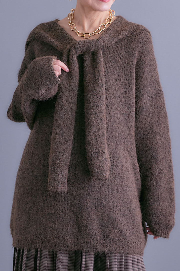 【SET】カーデケープVネックニット+グレンチェックプリーツスカート(2set)