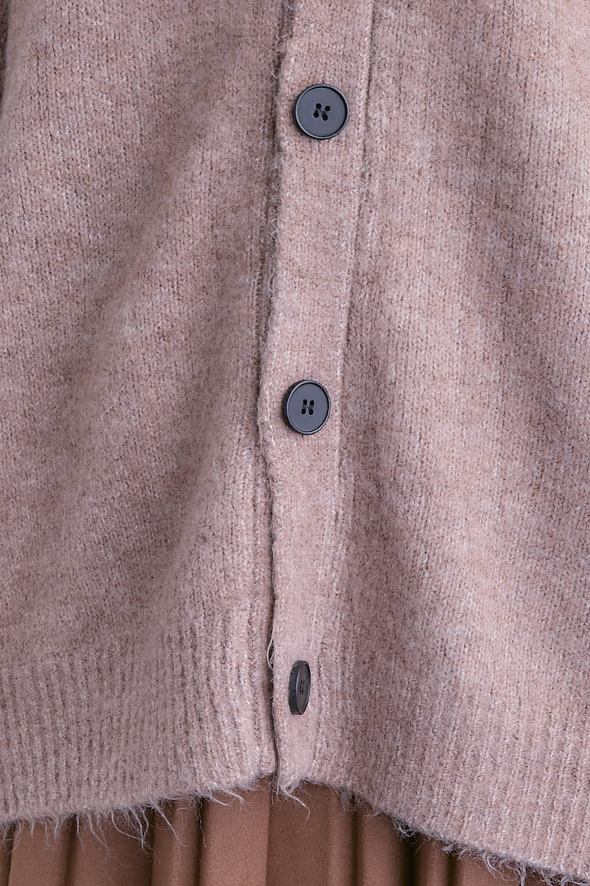 【SET】Vネックニットカーディガン&ストールSET+スエードロングプリーツスカート(2set)