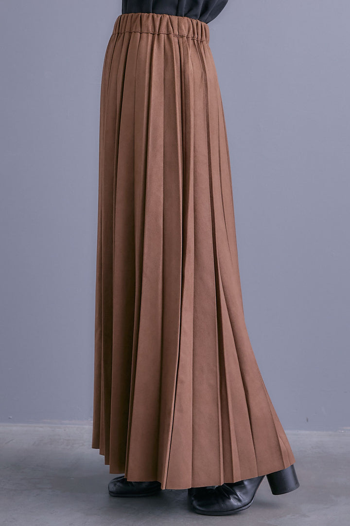 【SET】Vネックニットカーディガン&ストールSET+スエードロングプリーツスカート(2set)