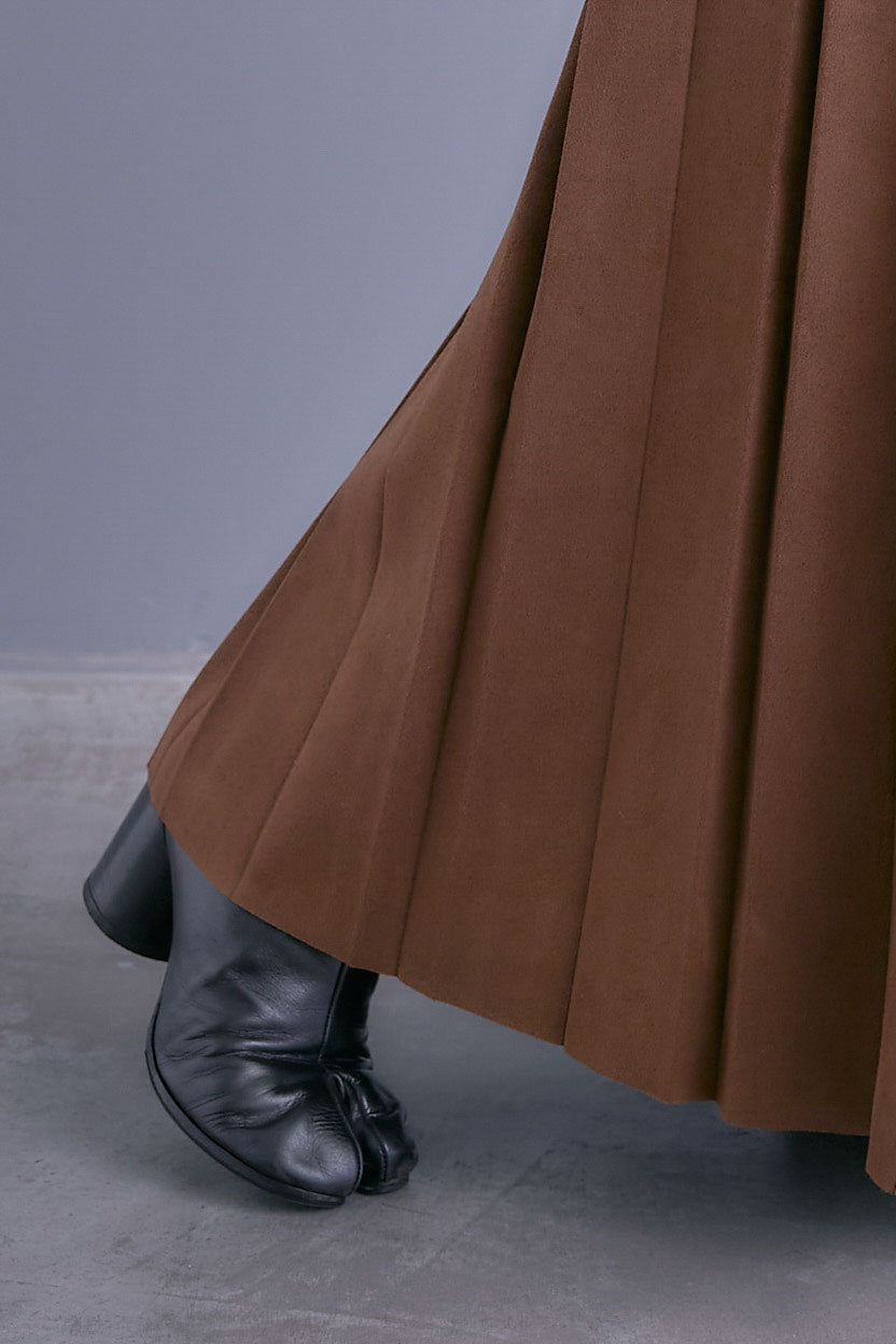 【SET】テーラードカラーファーコート+スエードロングプリーツスカート(2set)