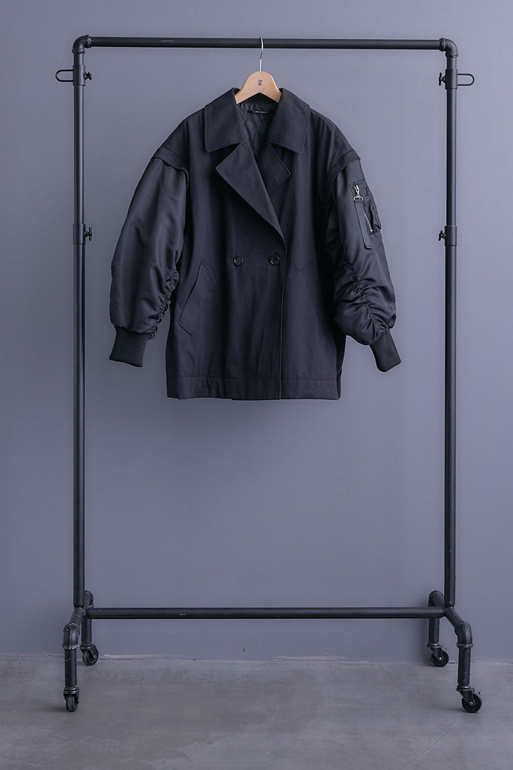 【SET】アシンメトリーオーバーニット+シャーリングMA-1オーバートレンチ【2WAY】+アシンメトリープリーツスカート(3set)