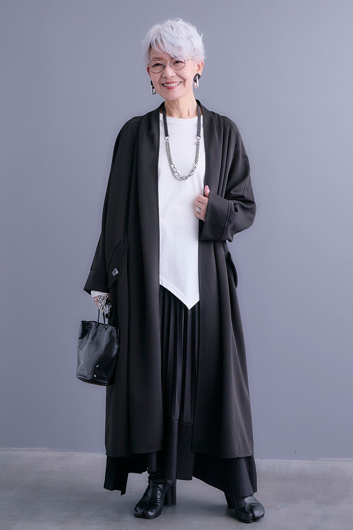 新品タグ付✨ボールジィ バイカラー配色 カーディガン ノーカラー モノトーン カシミヤ混／バイカラー】ゆるシルエットニットカーディガン