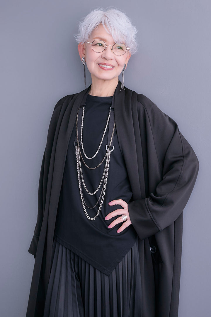 【SET】アシンメトリーロンT+ノーカラーコートライクカーディガン+アシンメトリープリーツスカート(3set)