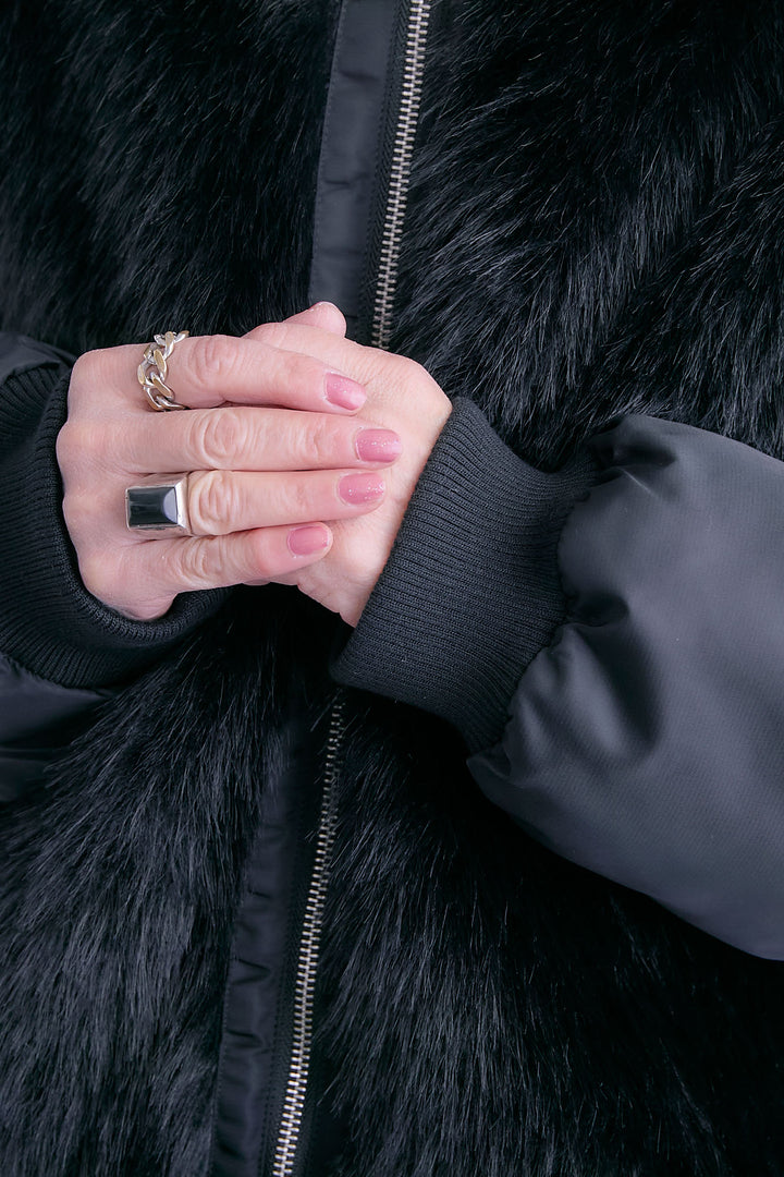 【SET】ファーシャギーMA-1ブルゾン+ルーズロングプリーツスカート(2set)