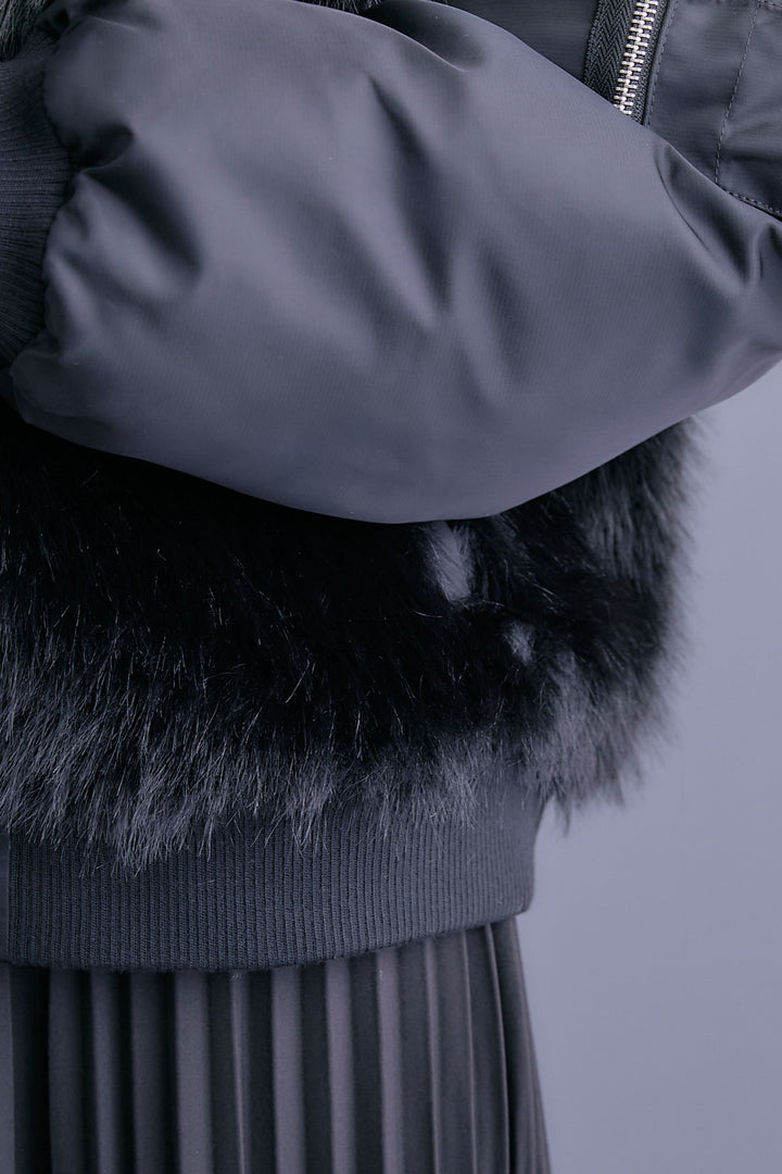 【SET】ファーシャギーMA-1ブルゾン+ルーズロングプリーツスカート(2set)