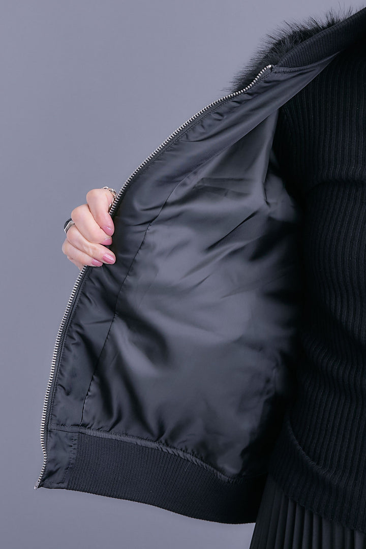 【SET】ファーシャギーMA-1ブルゾン+ルーズロングプリーツスカート(2set)