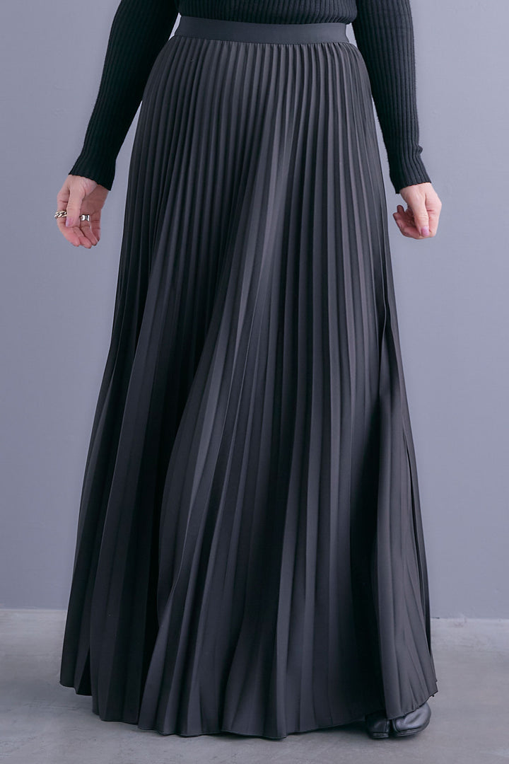 【SET】アシンメトリーボートネックドルマンニット+ルーズロングプリーツスカート(2set)