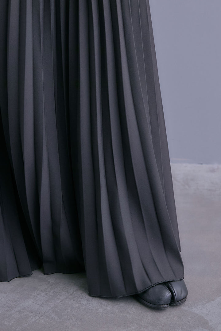 【SET】アシンメトリーボートネックドルマンニット+ルーズロングプリーツスカート(2set)