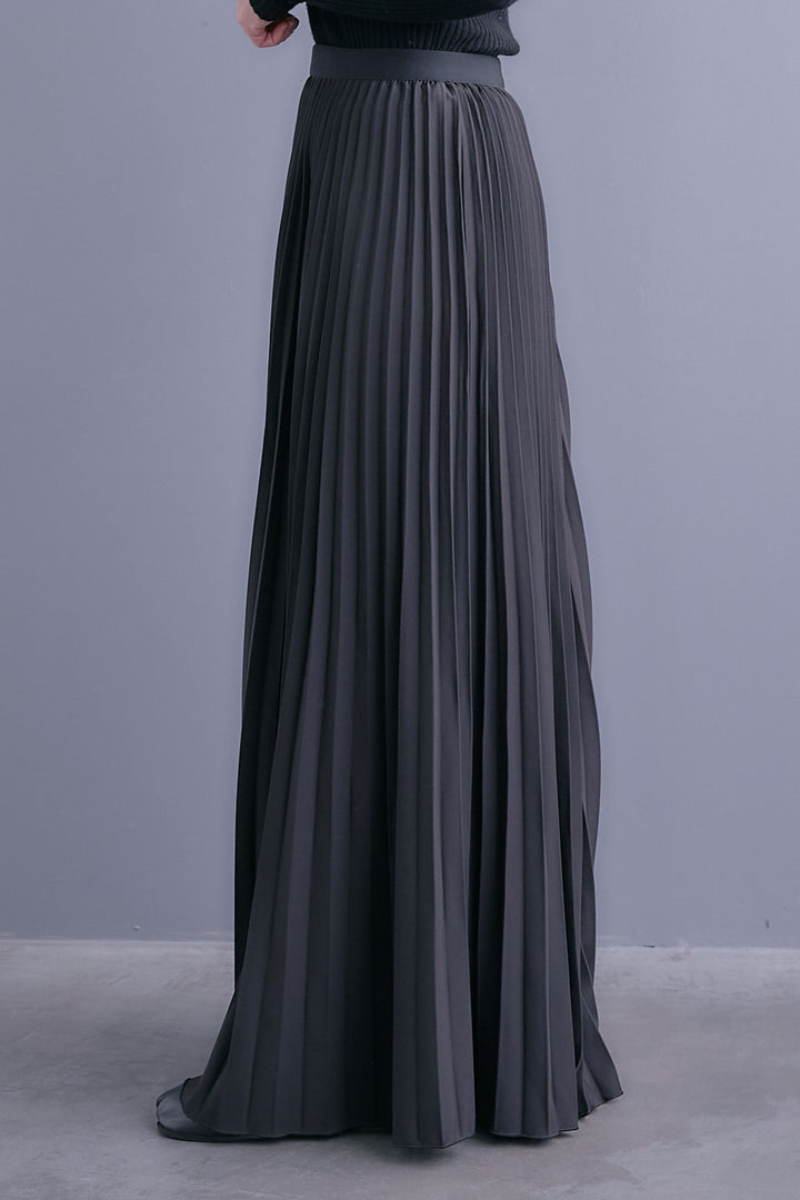 【SET】アシンメトリーボートネックドルマンニット+ルーズロングプリーツスカート(2set)